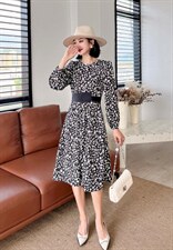 撞色腰带连衣裙，女装连衣裙，迪蔓君翔