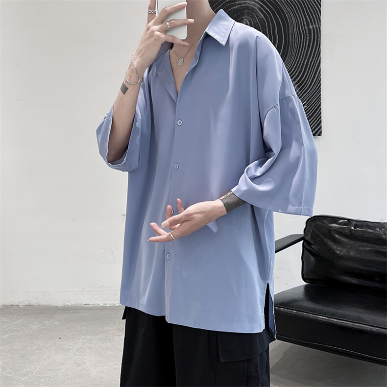 爆主推纯色净版宽松男士6色短袖衬衫A071-C15-P35,男装T恤,电商A071