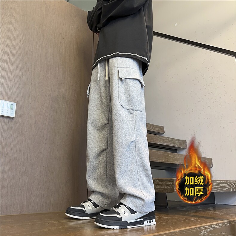 加绒裤子男冬季加绒加厚卫裤宽松ins休闲裤227-1*K005加绒P50控78,男装休闲裤,星座227-1