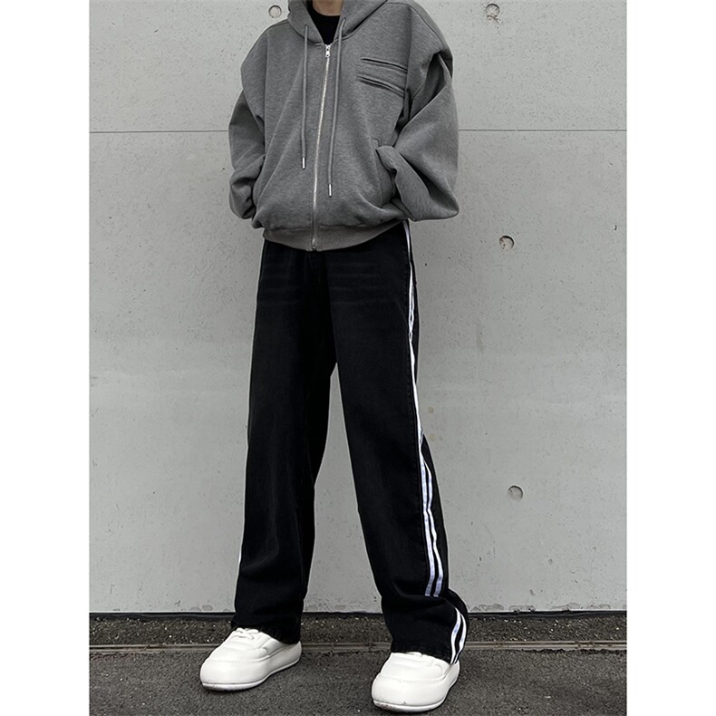 B221美式ins高街小众宽松三条杠运动牛仔裤LK23139-P65控88,男装牛仔裤,电商B221