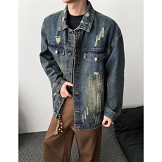 破洞牛仔外套男春秋款高级感痞帅美式潮牌工装夹克衣服ZJ522-P77，男装工装外套，星座1008