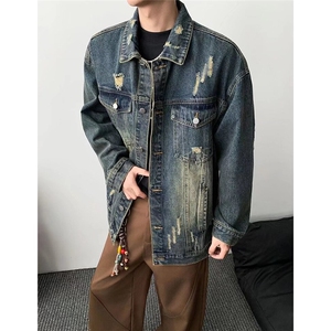 破洞牛仔外套男春秋款高级感痞帅美式潮牌工装夹克衣服ZJ522-P77图片