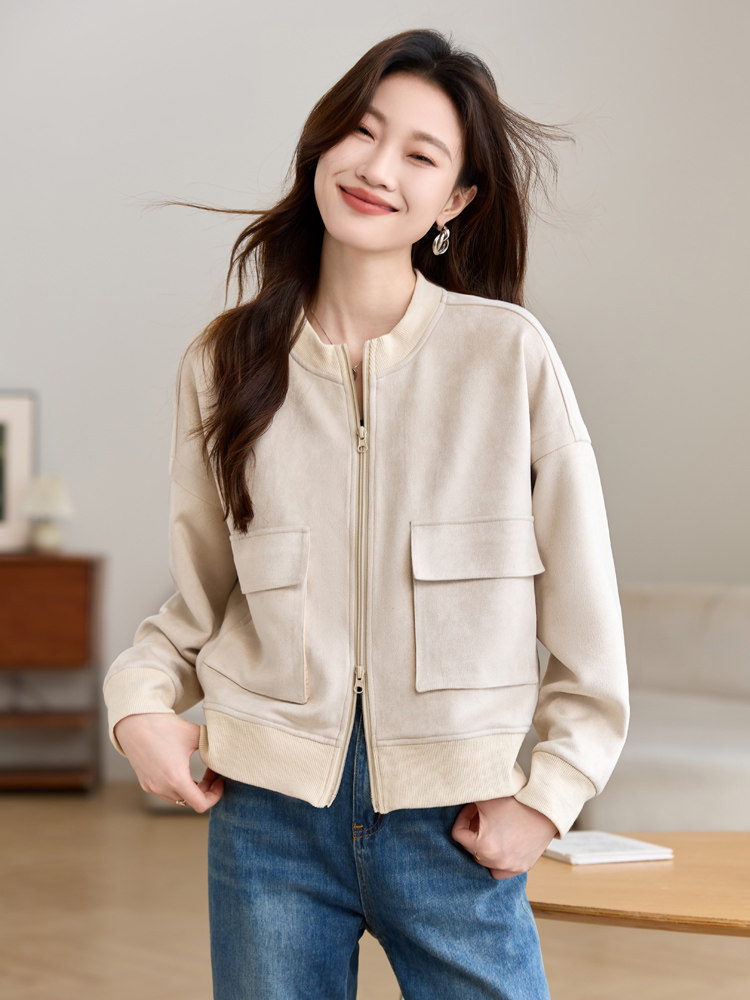 大码女装休闲短款棒球服外套女2025春装新款胖MM宽松夹克圆领上衣,女装短外套,沐七七