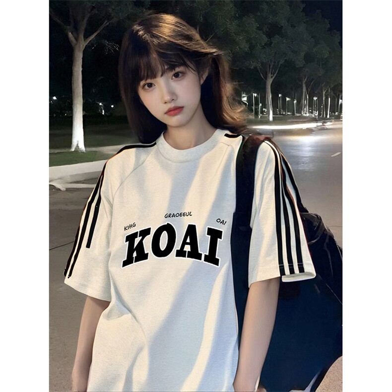 抖音得物高品质二开240克宽松纯棉美式潮牌三条杠织带短袖T恤,男装T恤,电商A486-1