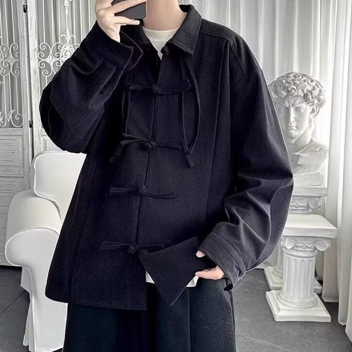 新中式风长袖衬衫男大码宽松休闲汉服唐装外套J215-P50,男装衬衫,星座1105-3