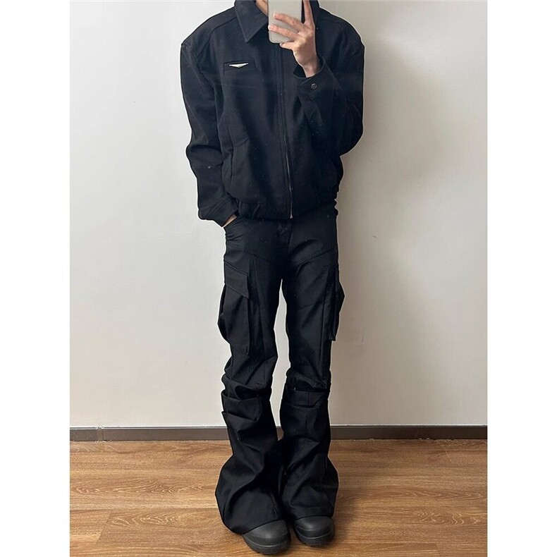 【有货】DB881-P55美式高街直筒褶皱微喇工装裤男女多口袋休闲裤,男装休闲裤,星座603-2