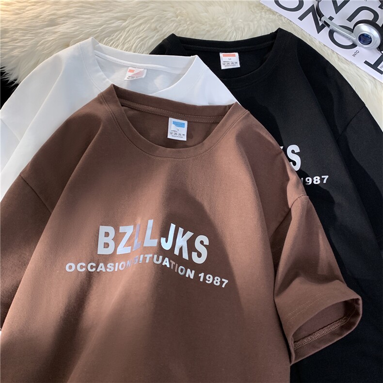 抖音直播供货纯棉260克亮面硅胶印花短袖T恤A158-T505-P28控48,男装T恤,电商A158