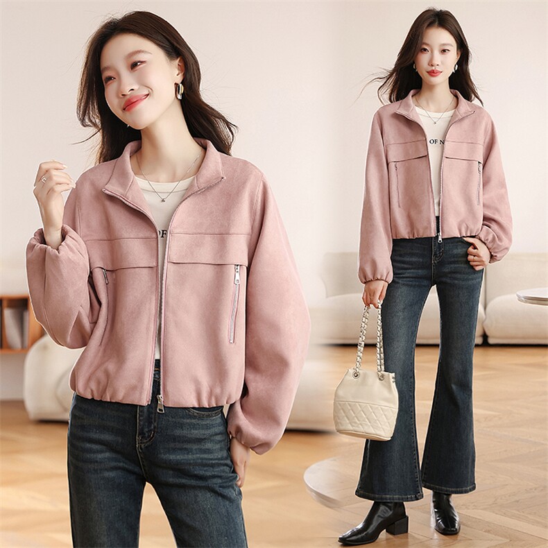 现货秒发2025新款韩版BAO款秋装鹿皮绒立领小外套短外套，女装短外套，星宇服饰