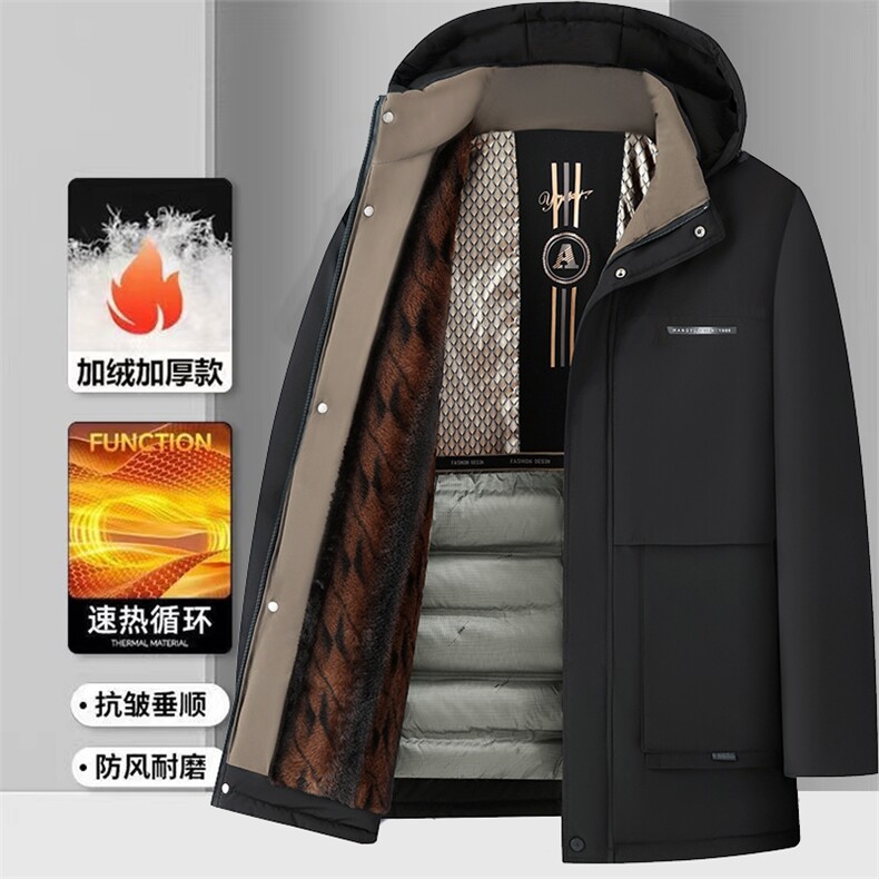 冬季中年男士羽绒棉服连帽可拆卸加绒加厚保暖中年爸爸冬装外套,男装棉衣,电商B212（原钱塘6029）