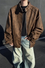 立领皮衣男飞行员皮夹克机车风大码外套JK2122-P80大码元，男装夹克，星座210-1