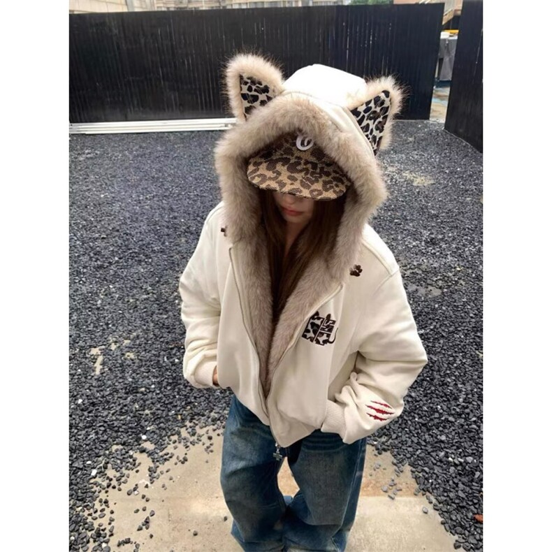 W10951-P120网图现货潮美式麂皮绒毛领夹棉小熊外套加厚棉服,男装棉衣,星座1608