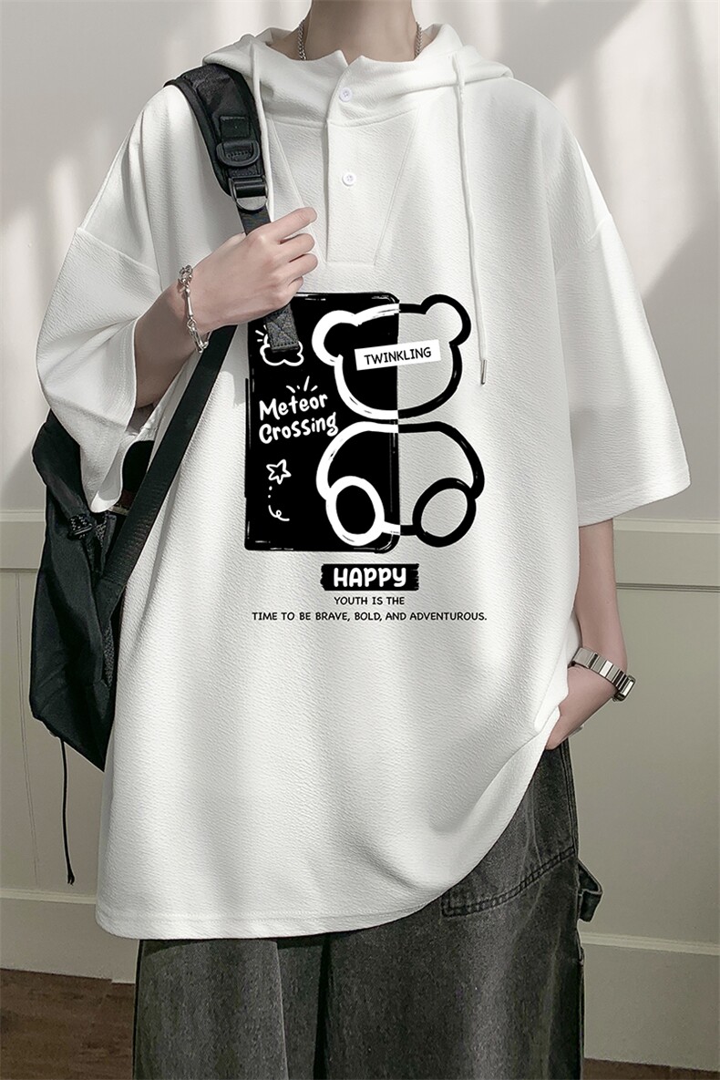 连帽短袖t恤男大码胖子带帽五分袖中袖LD54352-P45,男装T恤,电商A040