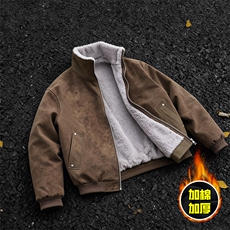 现货高品质美式高街重磅座山雕毛毛立领pu麂皮棉衣男女加厚外套冬，男装棉衣，电商A486-1