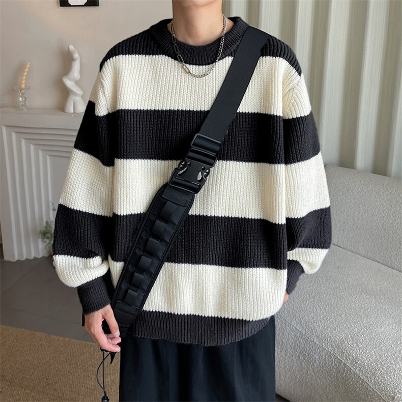 美式复古街头风字母提花毛衣男秋冬季小众慵懒风百搭针织衫,男装针织衫/毛衣,星座716-2