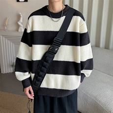美式复古街头风字母提花毛衣男秋冬季小众慵懒风百搭针织衫，男装针织衫/毛衣，星座716-2