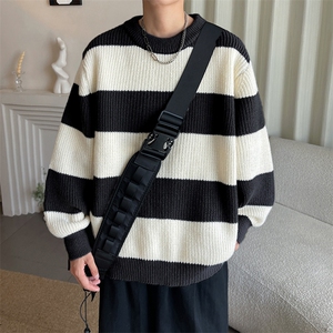 美式复古街头风字母提花毛衣男秋冬季小众慵懒风百搭针织衫图片
