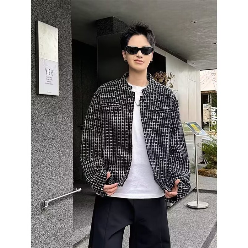 秋冬男士新款编织棉线小香风翻领夹克外套男女款休闲百搭保暖上衣,男装夹克,星座506A