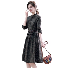 小个子休闲碎花棉麻连衣裙女2024春季新款气质收腰长袖纯棉裙子，女装连衣裙，木橙西子