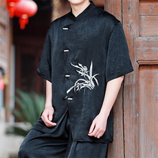 风新中式立领斜开门襟高级感玉竹扣兰花君子衬衫T2521-P65控89，男装衬衫，电商A021