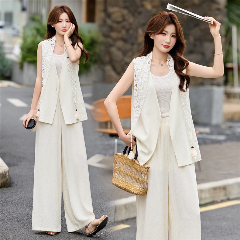 现货轻熟风通勤气质套装女2026夏季薄款西装马甲上衣阔腿裤两件套，女装套装/套裙，艾仟回(原伊仟回)