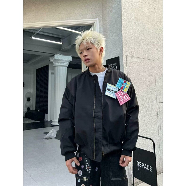 【有货】DJK165-P75美式复古刺绣贴标外套趣味情侣春秋新款夹克图片