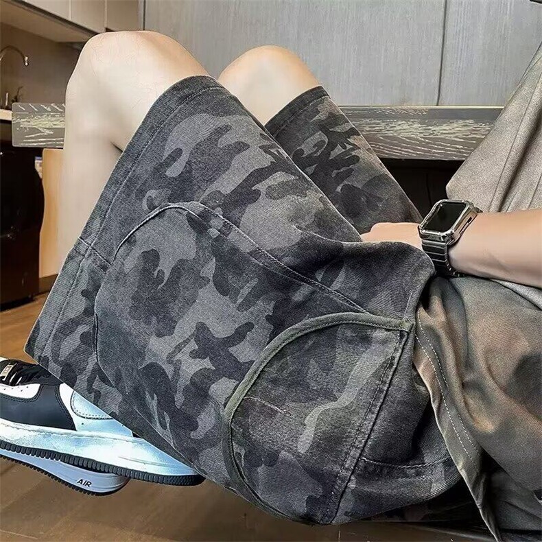 夏季休闲宽松伐木迷彩短裤五分裤KK395p45，男装牛仔裤，星座712