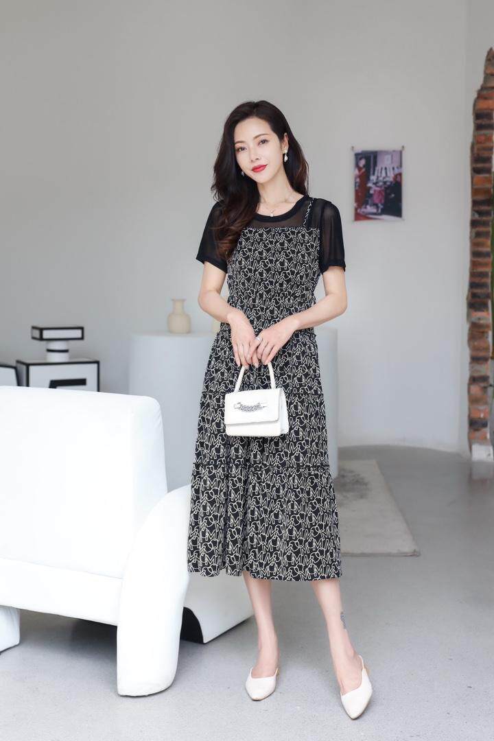 夏装新款假两件连衣裙，女装连衣裙，觅 愉