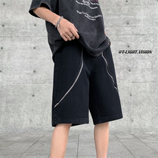 B221美式ins高街暗黑小众拉链牛仔短裤五分裤LK23101-P60控78，男装牛仔裤，电商B221