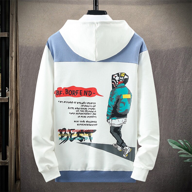 2021春秋季新款日系网格宽松大码连帽休闲卫衣男套头上衣W42,男装卫衣,星座301D(原星座1004-8）