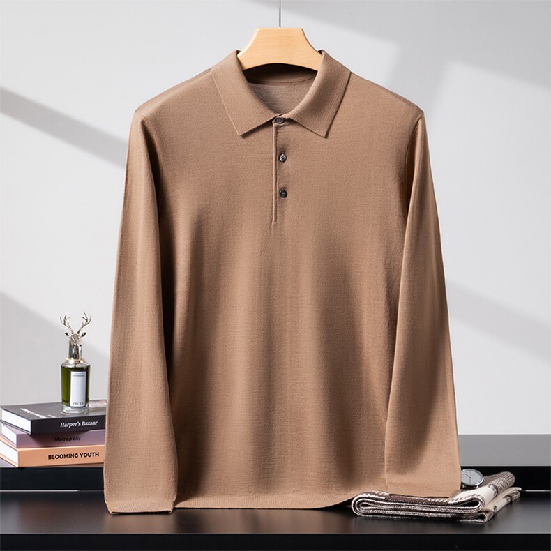 2025年秋季羊毛POLO领男款长袖时尚百搭通勤，男装羊毛衫，致织羊绒