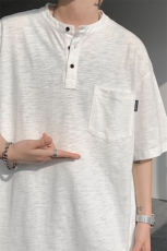 8XL-M亨利领亚麻短袖t恤男弹力大码宽松半袖开衩设计体恤DT002P45，男装T恤，电商B312
