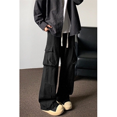 春秋季水洗复古大口袋工装牛仔裤男美式高街休闲宽松拼接阔腿长裤，男装牛仔裤，星座601-1