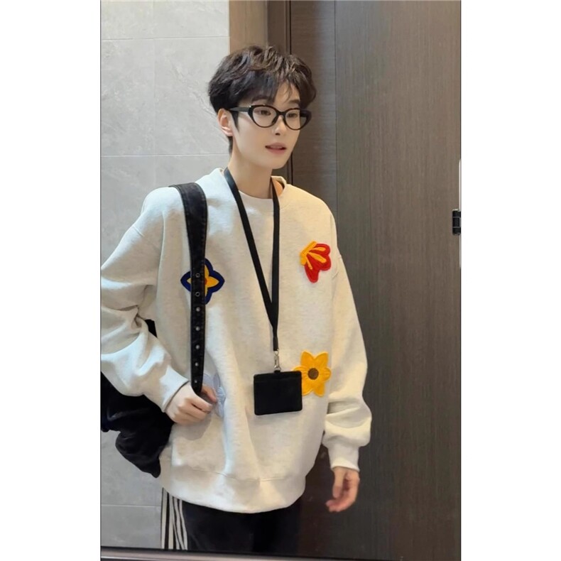 华棉复合真超加绒加厚卫衣秋冬宽松设计感刺绣连帽保暖上衣,男装棉衣,星座506A