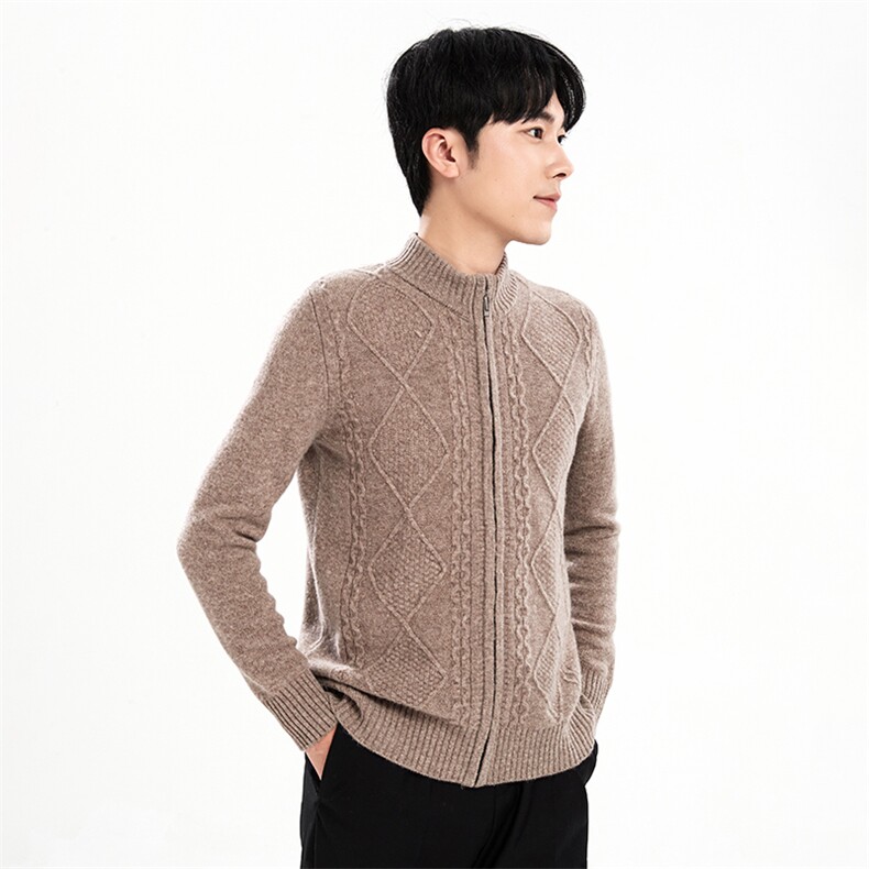 时尚都市羊毛长袖纯色2024年秋季开衫立领羊毛衫，男装羊毛衫，牧绒家园高端店