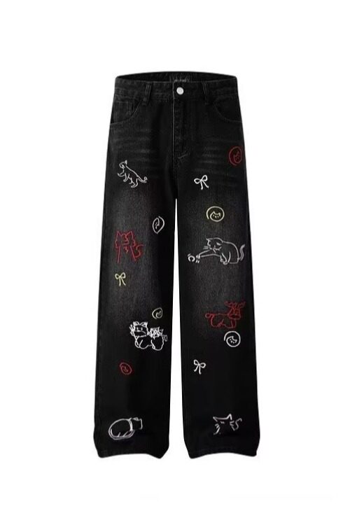 美式复古蓝色直筒牛仔裤女秋季新款宽松休闲阔腿长裤子潮NK240,男装牛仔裤,星座302B