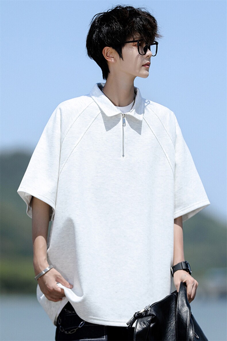 8XL-M半拉链t恤短袖POLO衫男款夏季美式翻领宽松大码半袖DT008P45,男装T恤,电商B312