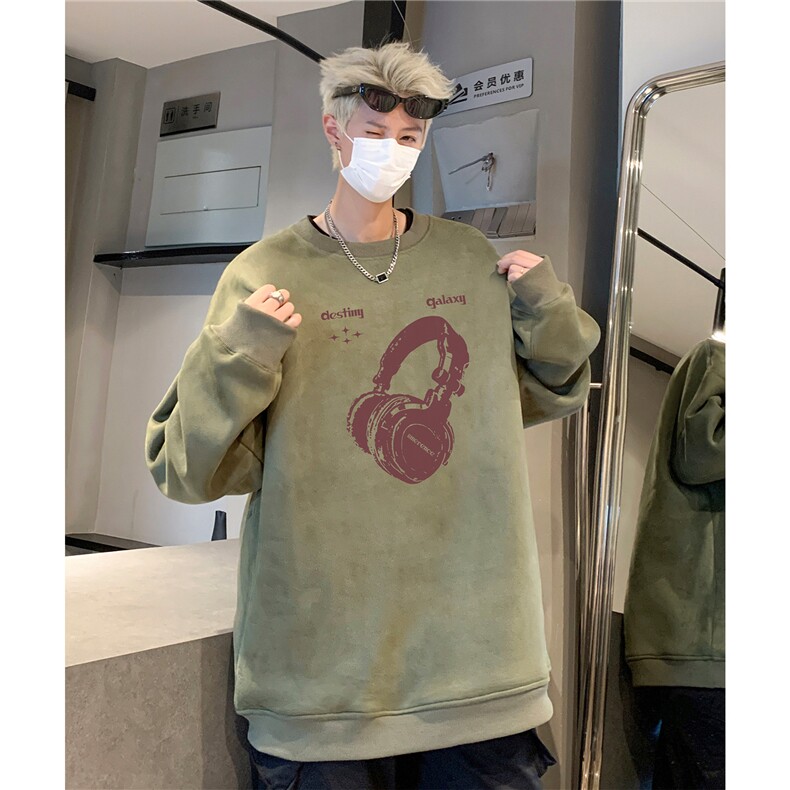 秋装2026新款港风圆领宽松长袖男装卫衣秋季麂皮绒外套S346-P48,女装短外套,电商A233-1