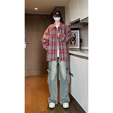 秋季新款港风大码复古小香风格子翻领夹克XZ213-JK9904-P70控88，男装夹克，星座213