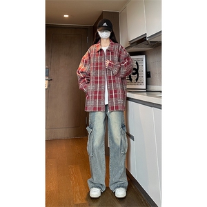 秋季新款港风大码复古小香风格子翻领夹克 XZ213-JK9904-P70控88图片