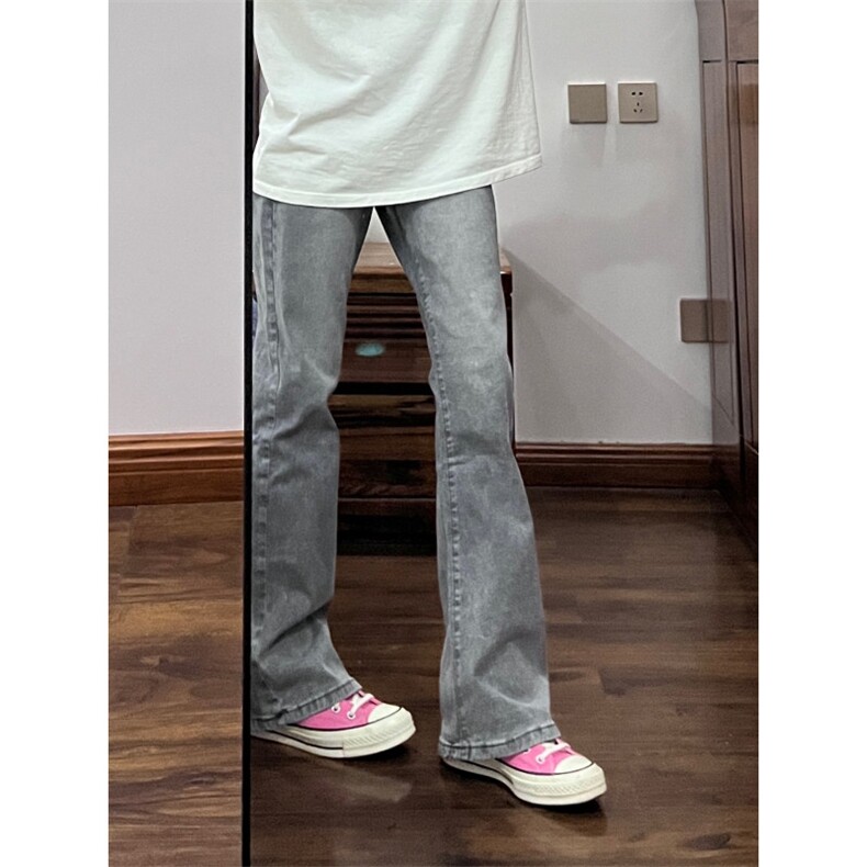 有货烟灰色弯刀牛仔裤cleanfit裤子美式高街vibe微喇K906LL-P53图片
