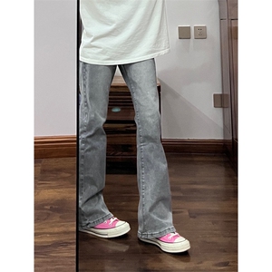 有货烟灰色弯刀牛仔裤cleanfit裤子美式高街vibe微喇K906LL-P53图片