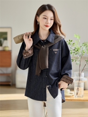 披肩牛仔衬衫外套女2025秋季新款个性时尚洋气减龄上衣，女装短外套，余墨