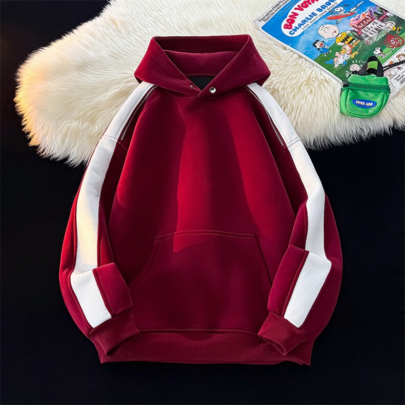 得物二开拼接加绒卫衣男连帽套头时尚外套A266-WY90-P50加绒60，女装短外套，电商A266