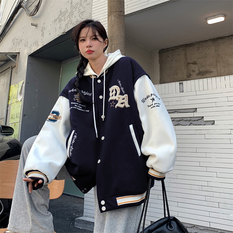 美式复古棒球服棉服外套学生女秋冬高街连帽情侣夹克insC354-110,男装夹克,星座911-2(原星座613-2）