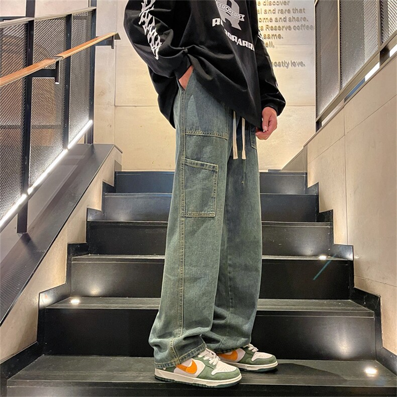 春款复古水洗做旧设计宽松牛仔裤男宽松直筒牛仔裤N05086-P43,男装牛仔裤,星座308B-1