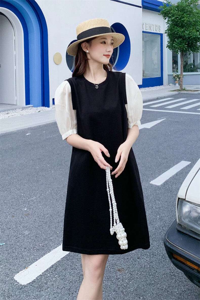 48H发复古翻领复古拼接连衣裙,女装连衣裙,MQ
