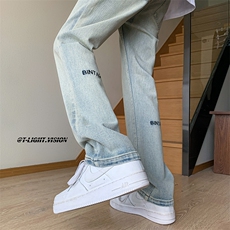 B221美式ins高街小众百搭字母刺绣小脚牛仔裤LK23036-P60控78，男装牛仔裤，电商B221