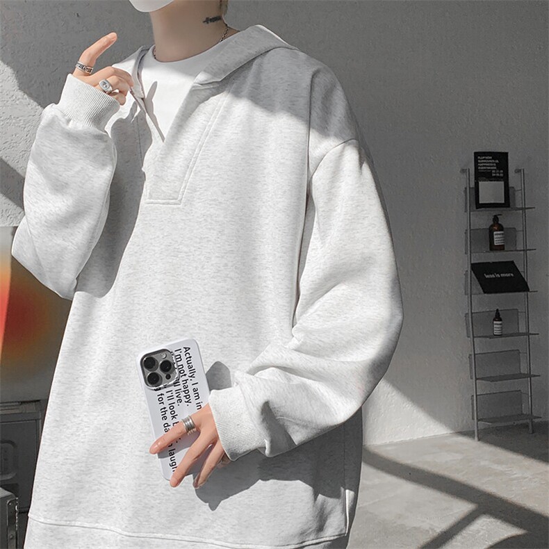 8XL-M叠穿假两件卫衣重磅连帽V领拼接套头衫宽松大码外套WY006P65图片