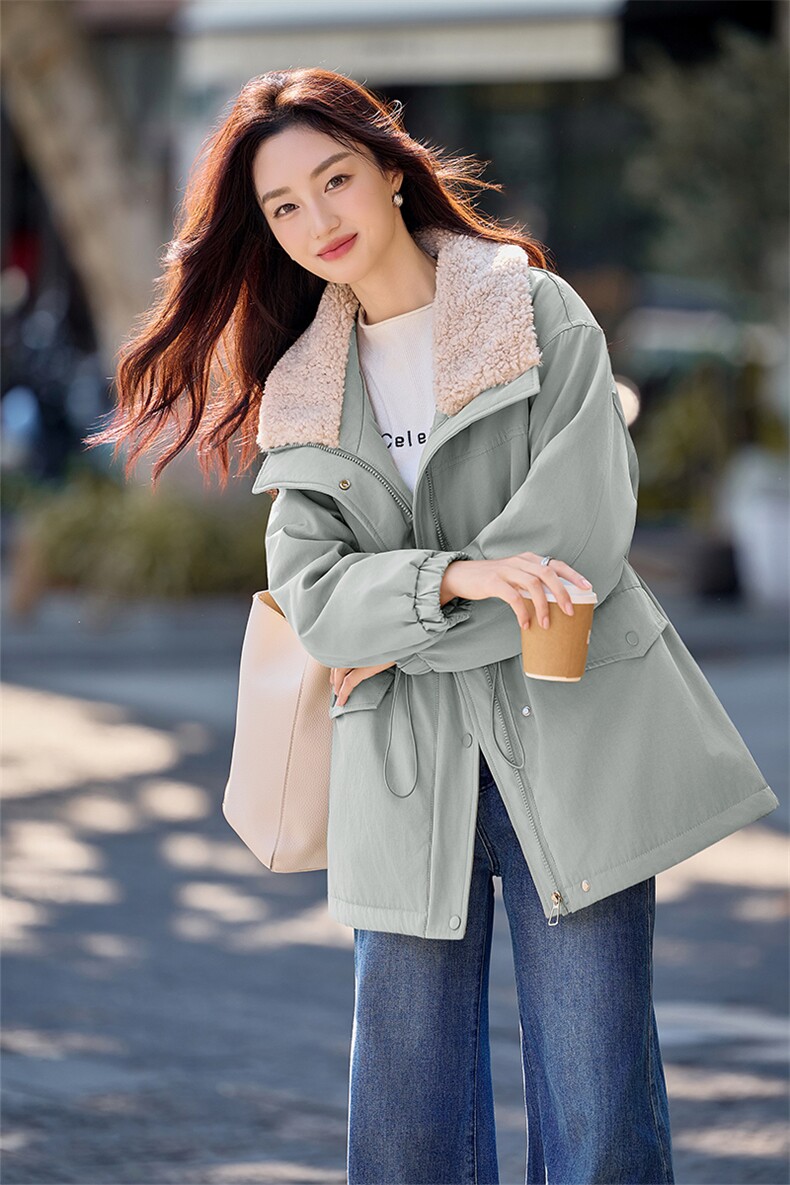 现货秒发2025冬装新款韩版休闲加厚保暖大翻领派克服棉衣棉服外套,女装派克服,星宇服饰