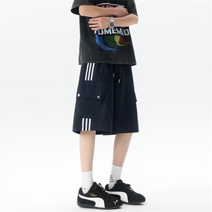 8XL-M三条杠工装短裤大码休闲运动中裤条纹冰丝五分裤DK1303/P48图片